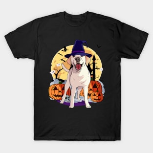 Yellow Labrador Witch Halloween Pumpkin T-Shirt